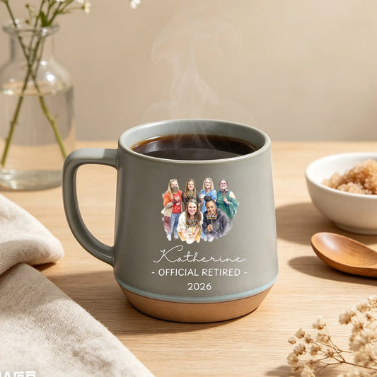 Never Underestimate Retirement Conical Matte Porcelain Coffee Mug - Custom Photo